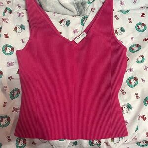 Babaton Fuchsia Ribbed V-Neck Tank Top